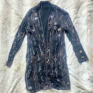 CARDIGAN WITH BEAUTIFUL ABSTRACT SEQUINS DESIGNS BLACK SIZE XTRA SMALL/SMALL